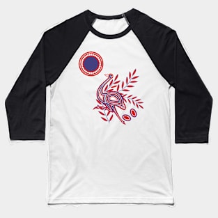 Emu Aboriginal Dots Painting Tribal  Art in Red-Blue Baseball T-Shirt